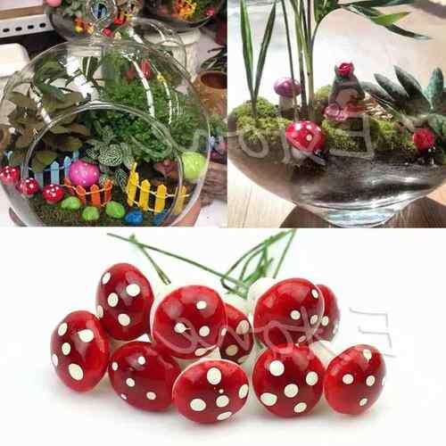 10Pcs Mini Red Mushroom Garden Ornament Miniature Plant Pots