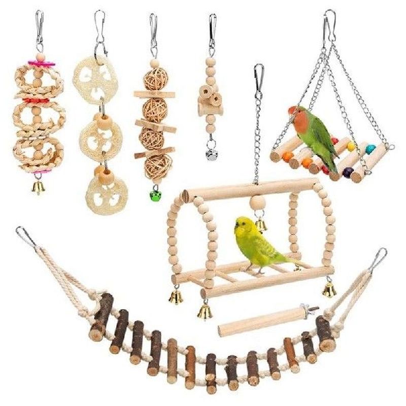 Bird Parrot Toys Wooden Hanging Swing Hammock Chewing