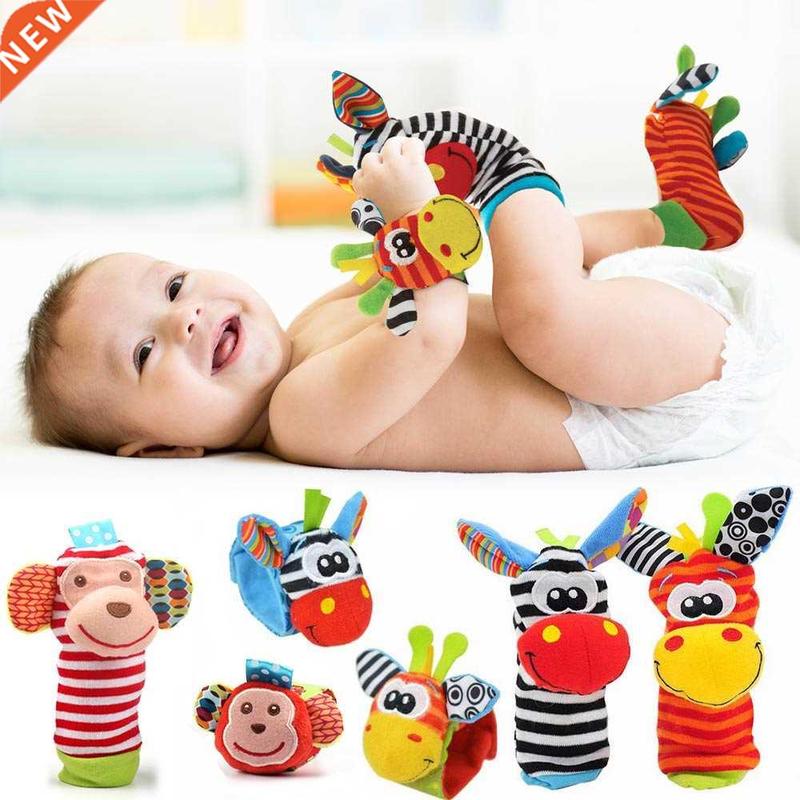 Cartoon Plush Socks Wrist Strap Rattles Baby Toys 0-12 Month