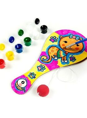 9 Buah/Set Bola Raket Kayu Lukisan Kartun Kerajinan DIY