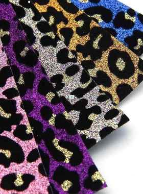 .20*34cm Glitter Velvet Leopard Faux Synthetic Leather Fabri
