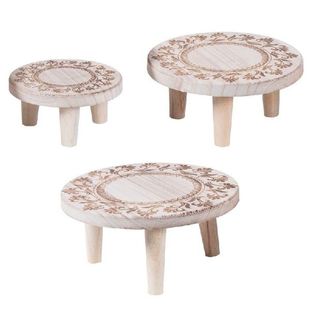 Printed Solid Wood Stool Flower Pot Stand Round Bench Plant