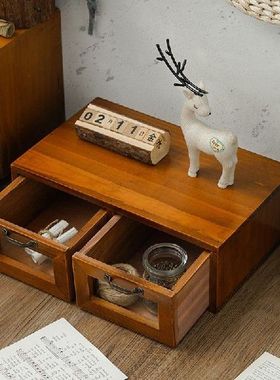 Wooden Drawer Storage Box Computer Monitor Increased Shelf