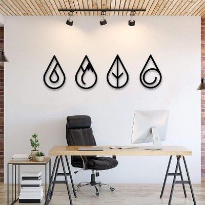 New Four Elements Metal Wall Art Black Home Decor Bedroom