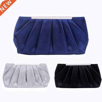 Solid Silk Satin Evening Bag Women Elegant Ruched Clutch Bag