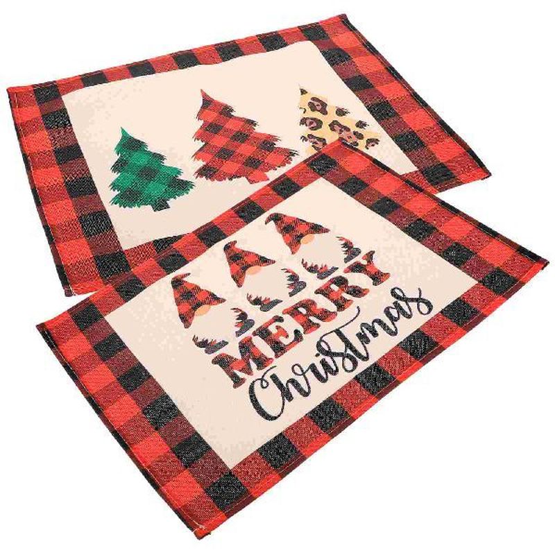 2pcs Christmas Placemats Dwarf Pattern Lattice Place Mats