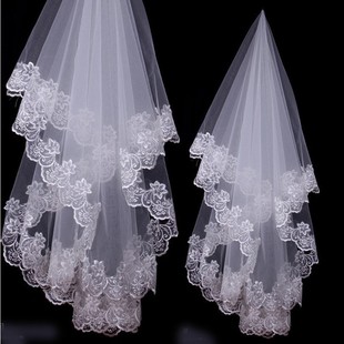 Ivory Lace Embroidery White Layer Veils Wedding Married