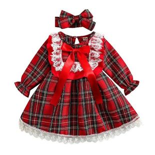 Toddler Girls Dress Christmas Long Sleeve Dresses Plaid