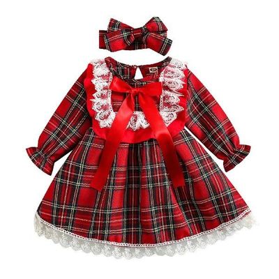 Toddler Girls Dress Christmas Long Sleeve Dresses Plaid