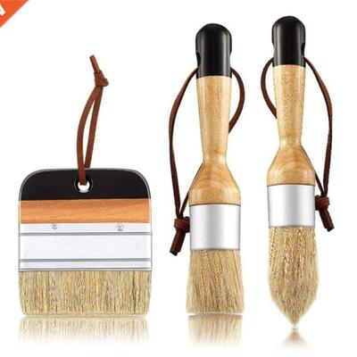 3 Pcs/Set Ergonomic Handle Chalk Wax Paint Brushes for Wood