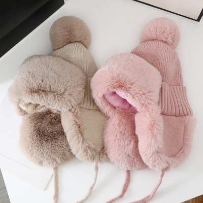 Winter Thick Outdoor Earflap Warm Hat Wool Knitted Snow Ski