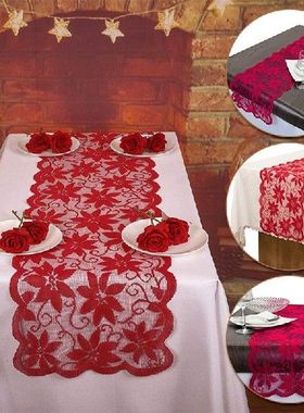 1pcs Red Floral Lace Table Runner Table Cover Chair Sash