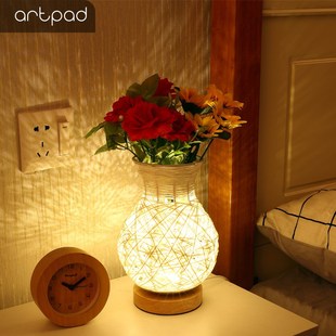 Modern USB Table Lamp Wood Shade 5W decoration Night Table L