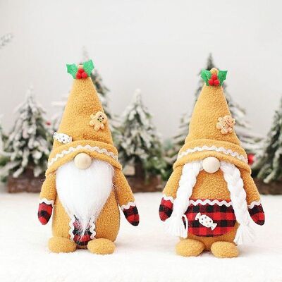 Dwarf Gingerbread Man Figurine Couple Faceless Doll