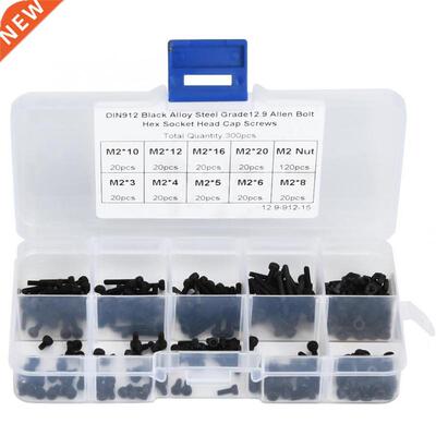 300pcs M2 x 3-20mm 12.9 Grade Black Alloy Steel Hex Socket S