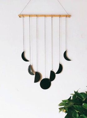 1 Set Moonphase Decor Acrylic Black Golden Boho Style