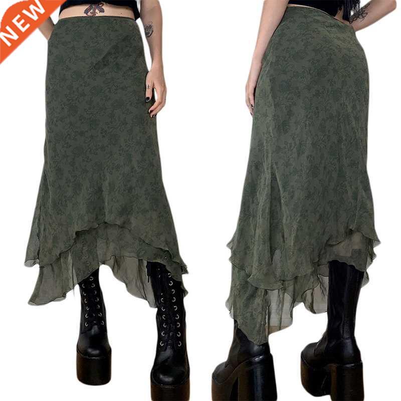 Plaid Skirt Women Y2k Retro Straight Skirts Double Layer Mes