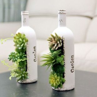 Simulation Succulent Ornaments Ceramic Bottle Green Plant
