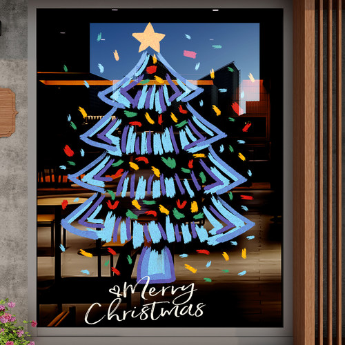 圣诞节装饰玻璃门贴纸节日布置