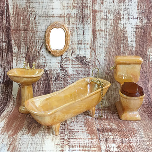 1:12娃娃屋DOLLHOUSE MINIATURE迷你家具 4头陶瓷浴室模型浴具