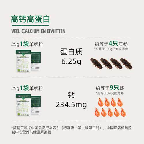 【荷羊奶粉】荷兰原进口有机A2JAR2羊奶粉中老乐年高钙高蛋装白5g