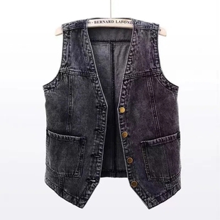 无袖 denim short All 牛仔马甲女 one vest百搭短款 sleeveless