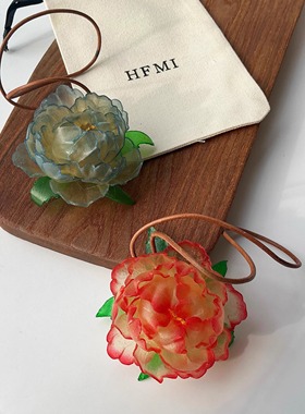 HFMI皮影生牛皮雕塑原创设计牡丹花朵复古纯手工时尚轻奢包包挂件