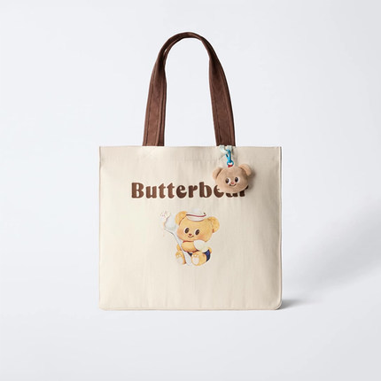 2025新款春夏季淡米黄色小熊购物袋儿童包 大容量休闲手提托特包