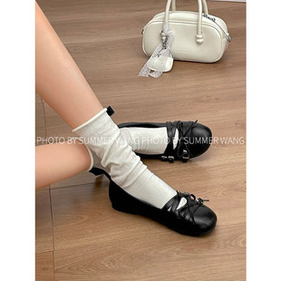 王夏天 圆头平底小单鞋女2026新款一脚蹬百搭复古玛丽珍jk小皮鞋