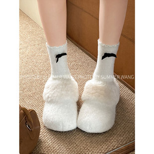 王夏天 厚底毛毛拖鞋女2025新款加绒增高保暖外穿一脚蹬勃肯棉鞋