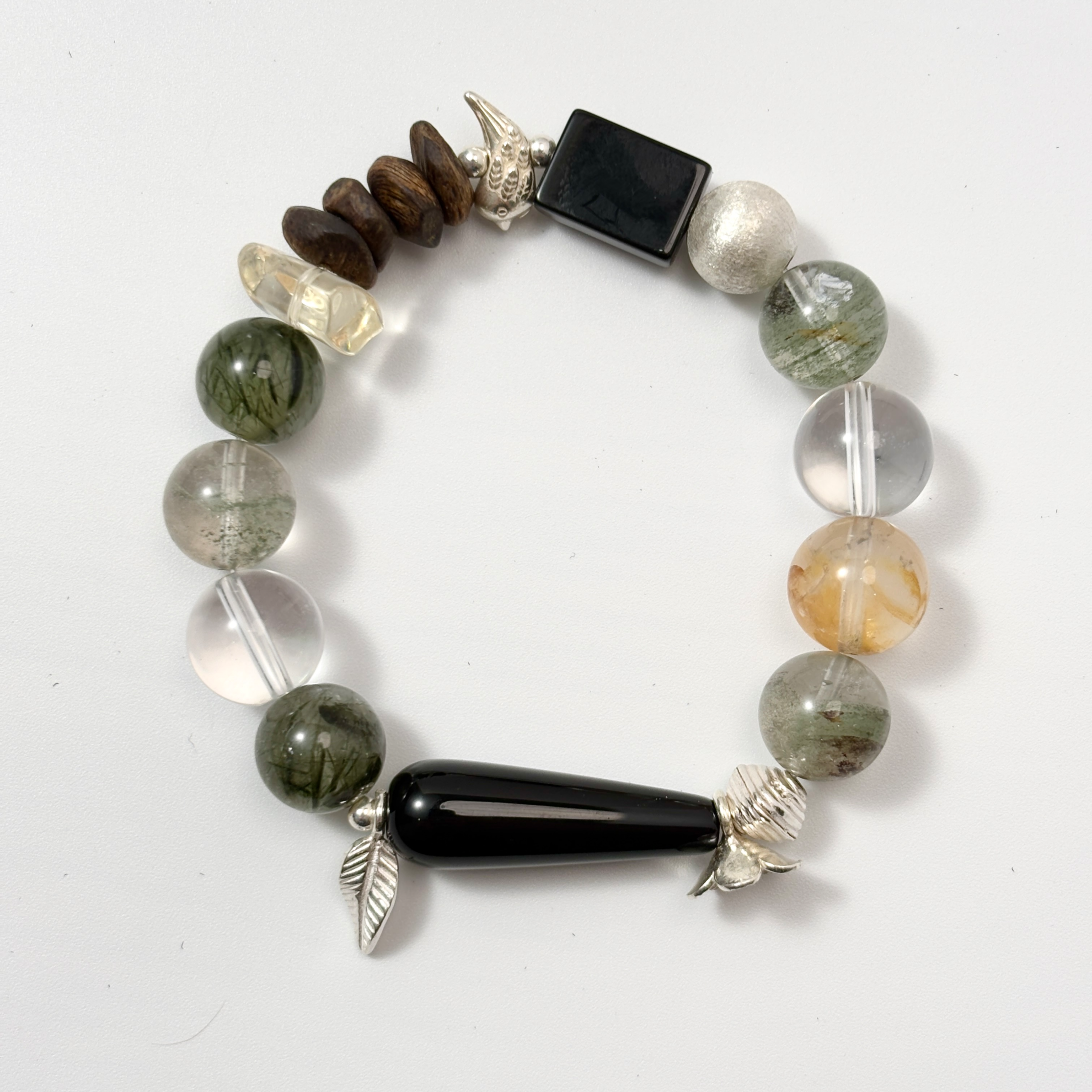 zeroline黑玛瑙绿幽灵手串女纯银