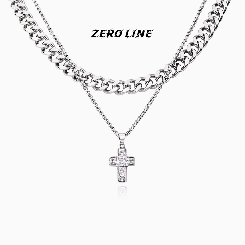 zeroline镶钻古巴十字架项链