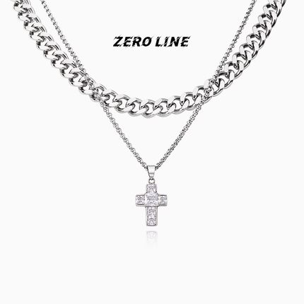zeroline新款小众镶钻古巴十字架叠戴设计感嘻哈项链男女情侣款