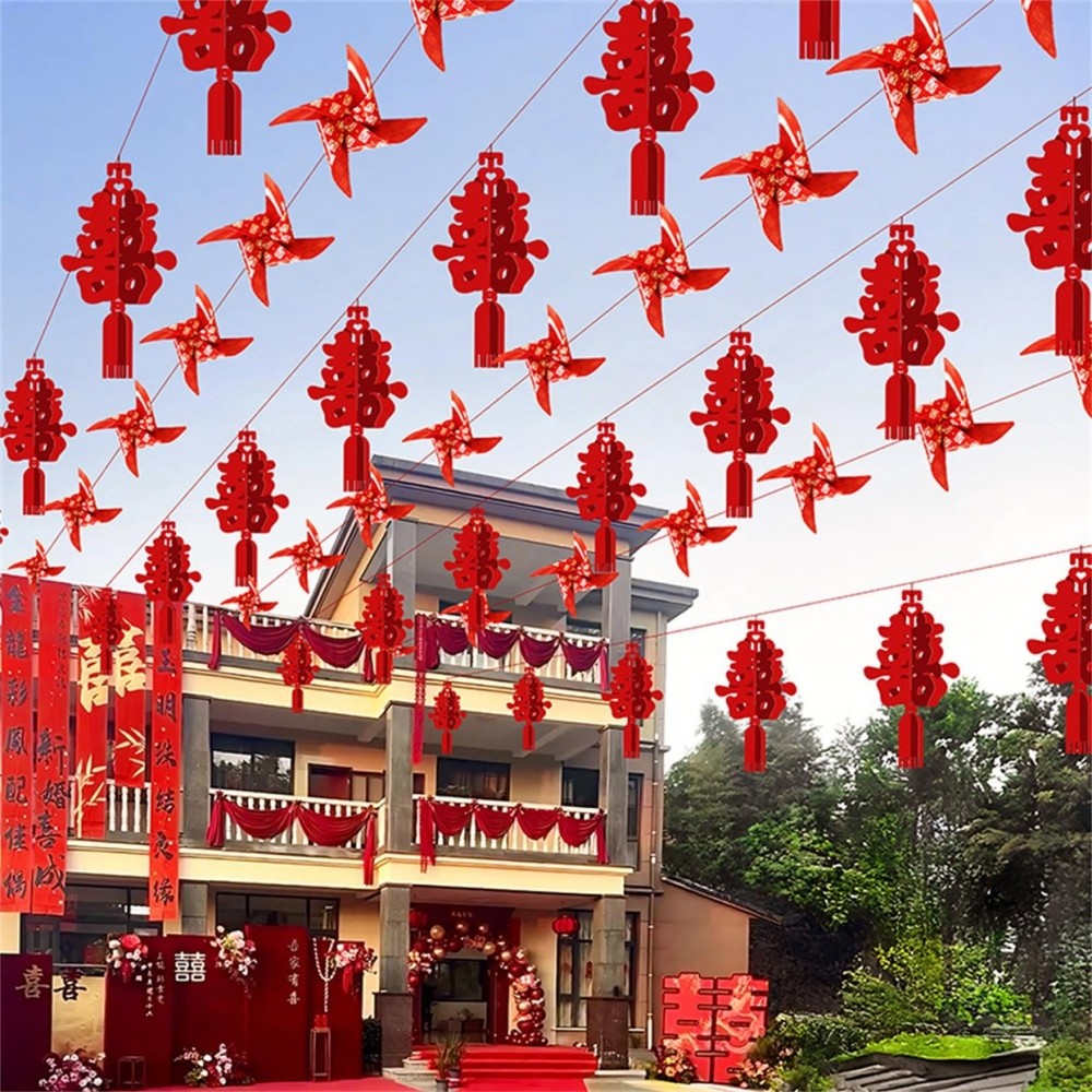 农村结婚院子装饰男方庭院婚房布置婚庆灯笼风车拉花婚礼用品大全