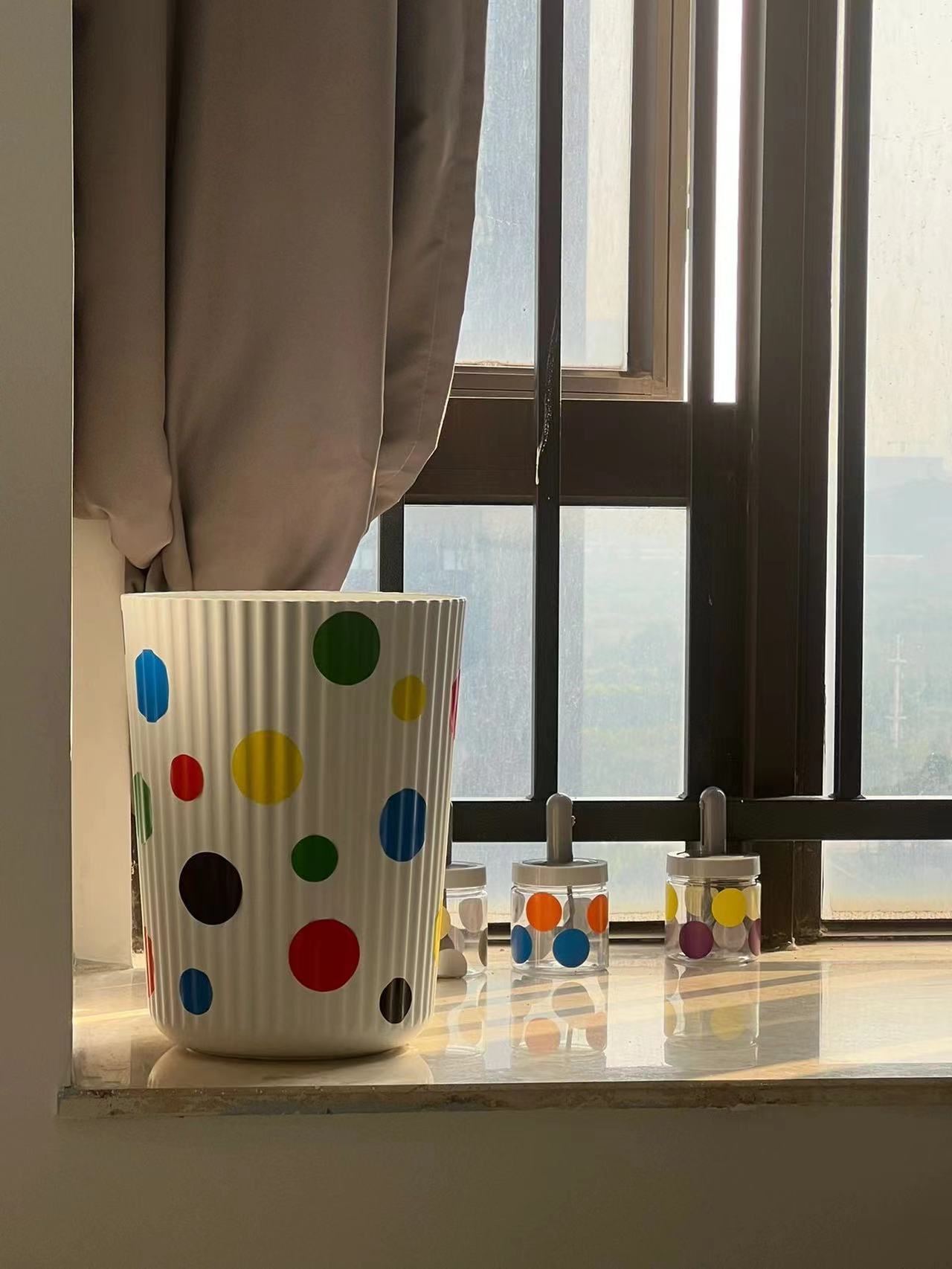 diy彩色圆点水波纹垃圾桶高颜值桌面网红纸篓厨房卧室客厅收纳桶