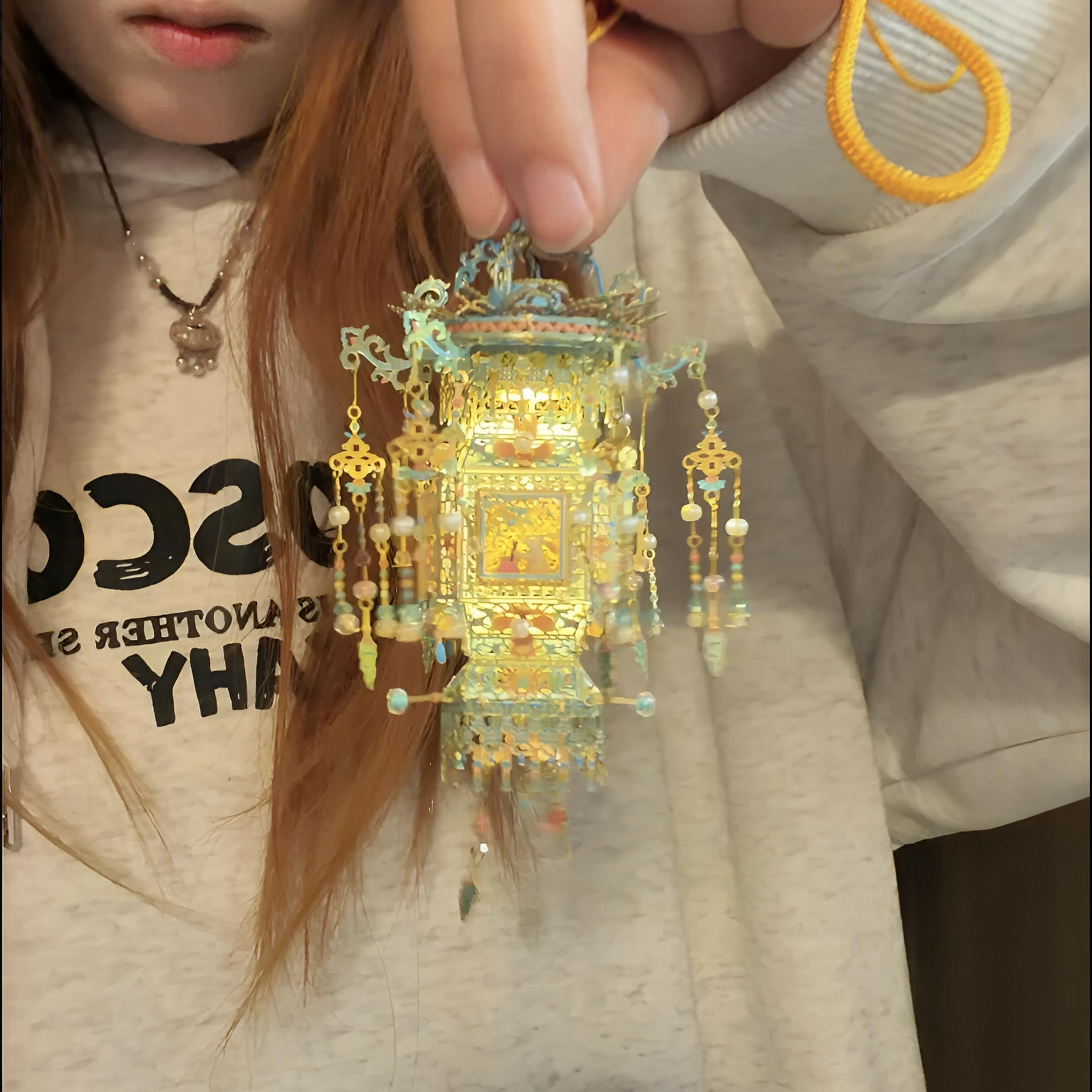 宫灯diy材料包新中式古风拼装凉亭流苏发光灯笼冰箱贴送朋友礼物