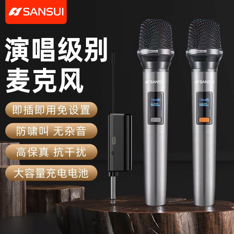 山水充电专业无线话筒降噪麦克风K歌演出舞台一拖二户外KTV通用麦