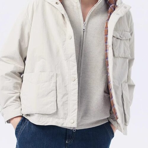 斯琴2023冬专柜正品女米白连帽单排扣落肩短款棉服外套BCDS01634