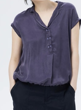 斯琴2023夏专柜正品女紫色西装领套头排扣连袖短袖衬衫BCXS01807