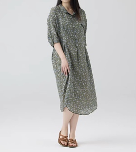 斯琴2026春夏专柜花色苎麻宽松六分袖长款连衣裙女BFCQ019150