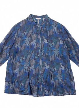 斯琴2025春专柜正品苎麻印花立领衬衫衬衣中长宽松上衣BECS032150