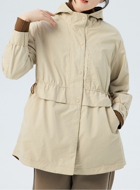 斯琴2023春季新品棉质米白连帽单排扣中长风衣外套BCCS02734 1580