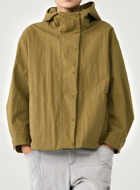 斯琴2023春季新品棉质咖色连帽落肩单排扣薄款外套BCCS00311 1480