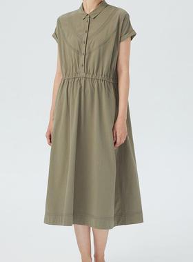 斯琴2022夏季新咖绿刺绣翻领套头短袖松紧腰连衣裙BBXQ01613 1380