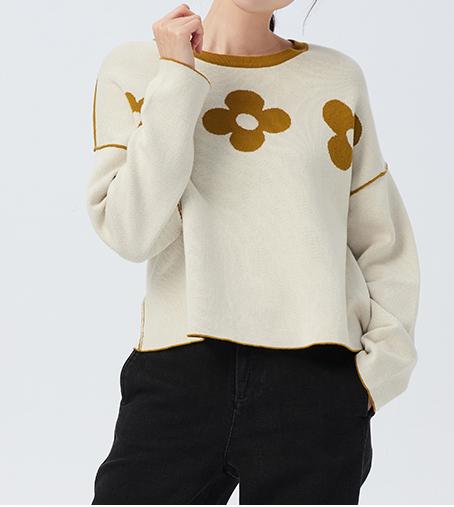 斯琴2022秋新品棉质双色提花圆领套头两面穿编织衫BBQB00538 699