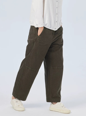 斯琴2024秋专柜正品女军绿莱赛尔棉松紧腰宽松休闲裤子BDQK008144