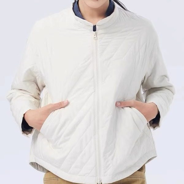 斯琴女2023冬专柜正品米白色小翻领拉链落肩长袖薄棉服 BCDS00234