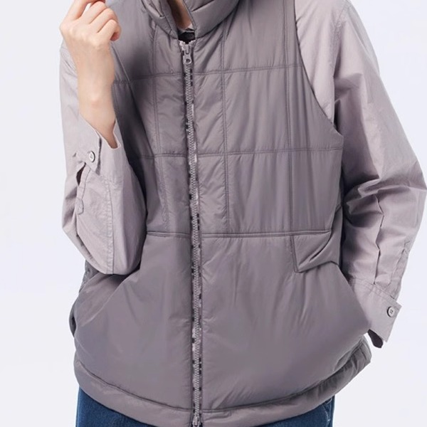 斯琴2023冬专柜正品女灰色格纹拉链明线短款宽松棉马甲 BCDS01825