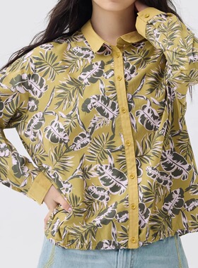 斯琴2025专柜正品撞色印花棉质翻领衬衫长袖衬衣上衣女BEQS012150