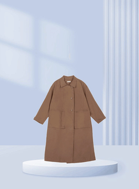 斯琴2024秋专柜正品新款土黄色纯棉长款风衣外套BDQS01521